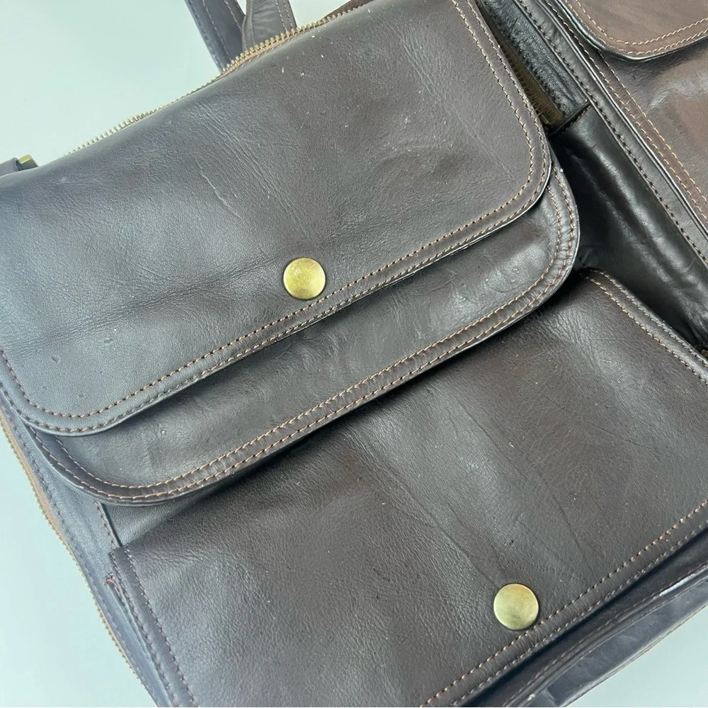 Vintage Men’s Brown Leather Convertible Travel Bag Briefcase Work Bag